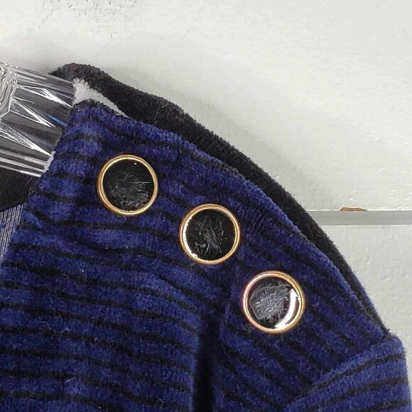 T by Talbots Top Women's Plus 2XP Navy Blue White Velour LS Pullover Sweatshirt - Picture 5 of 8